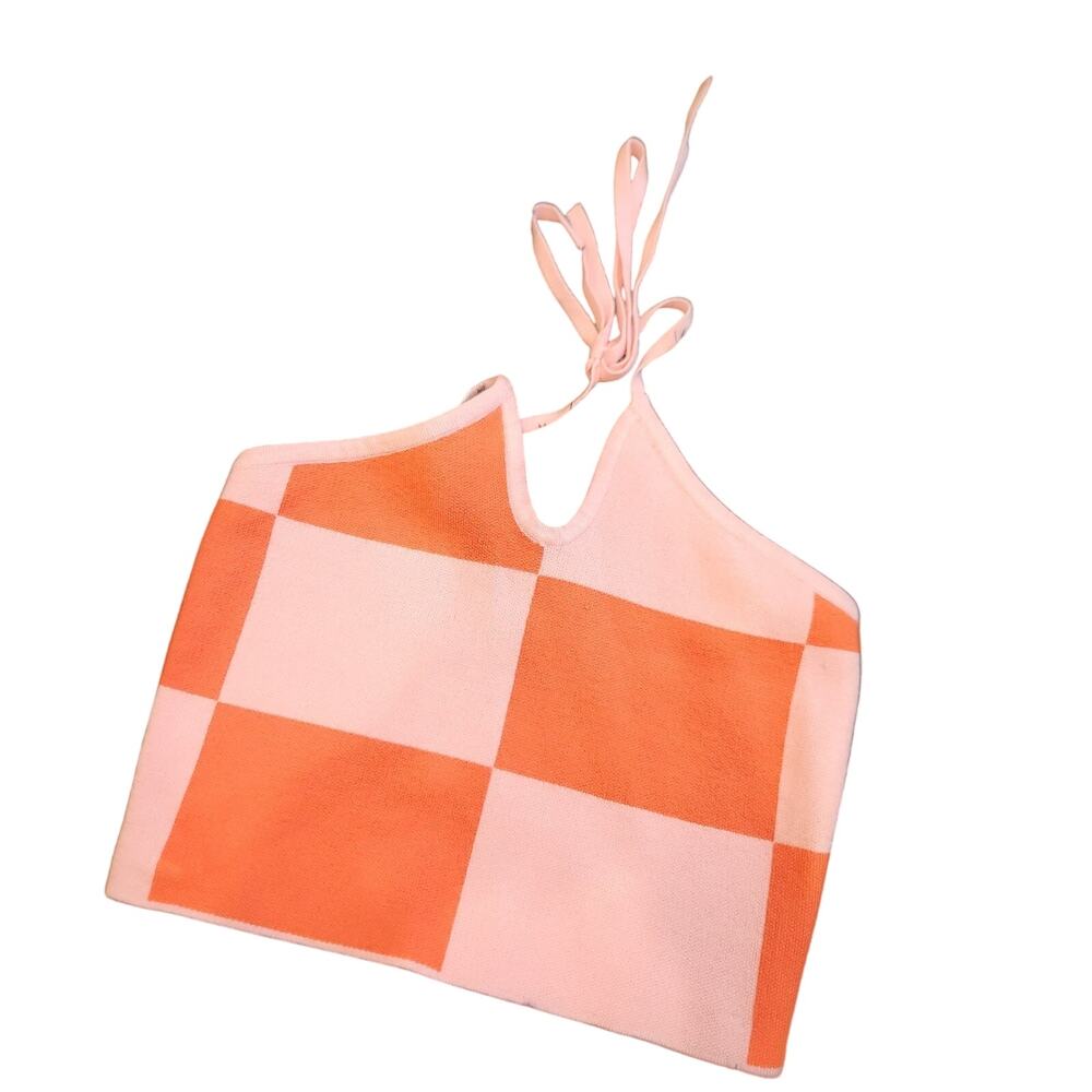 Princess Polly xx‎ Retro Pink And Coral Checkered Tie Haltertop XS/S